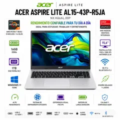 ACER - Laptop Aspire Lite AL15-43P-R5JA AMD R7 5825U 16GB RAM 1TB 15.6 FHD W11H Light Silver