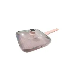 Valeska - Sartén cuadrada 24 cm de roca volcánica rosada con tapa de vidrio