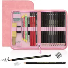 GENERICO - Set de Laapices para Dibujo Heshengping 26 Piezas Rosa