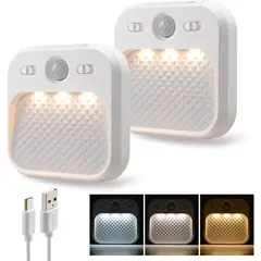 GENERICO - Luz Nocturna Recargable DAMI con Sensor de Movimiento y Temporizador 2 Unidades