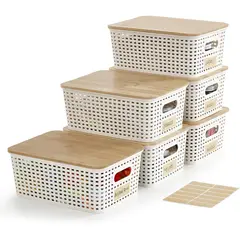 GENERICO - Contenedores Plaasticos Bagnizer 5.2qt con Tapa de Bambaa Set 6
