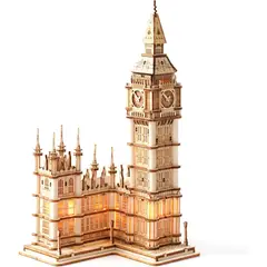 BIG BEN - Rompecabezas 3D Madera ROBOTIME 220 Piezas con Luz LED