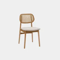 NIHM - SILLA COMEDOR VRUNA MADERA & RATTAN & TELA NATURAL & LIGHT GREY