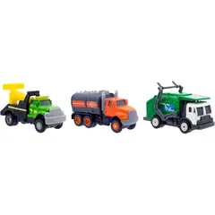 GENERICO - Set 3 Camiones Diecast Mighty Fleet Grua, Basura y Cisterna 7.6cm