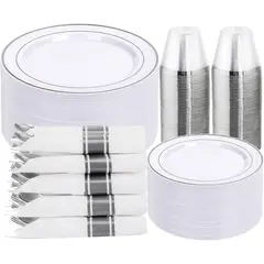 GENERICO - Set Vajilla Plastica DaYammi 350PCS Plato 10.25in Plata