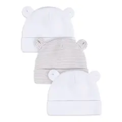GERBER - Gorro 3 unidades 100pct Algodon Blanco con Orejas