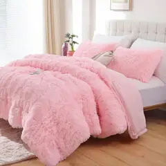 QUEEN - Acolchado Smoofy 90x90in Peluche Rosa Piel Sintetica