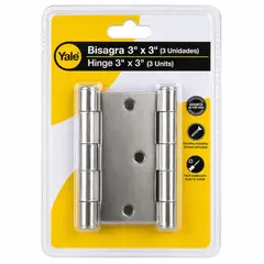 YALE - Bisagras Capuchina 3x3 Aceradas Níquel Satinado Pack 3 Unidades
