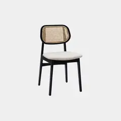 NIHM - SILLA COMEDOR VRUNA MADERA & RATTAN & TELA BLACK & LIGHT BEIGE
