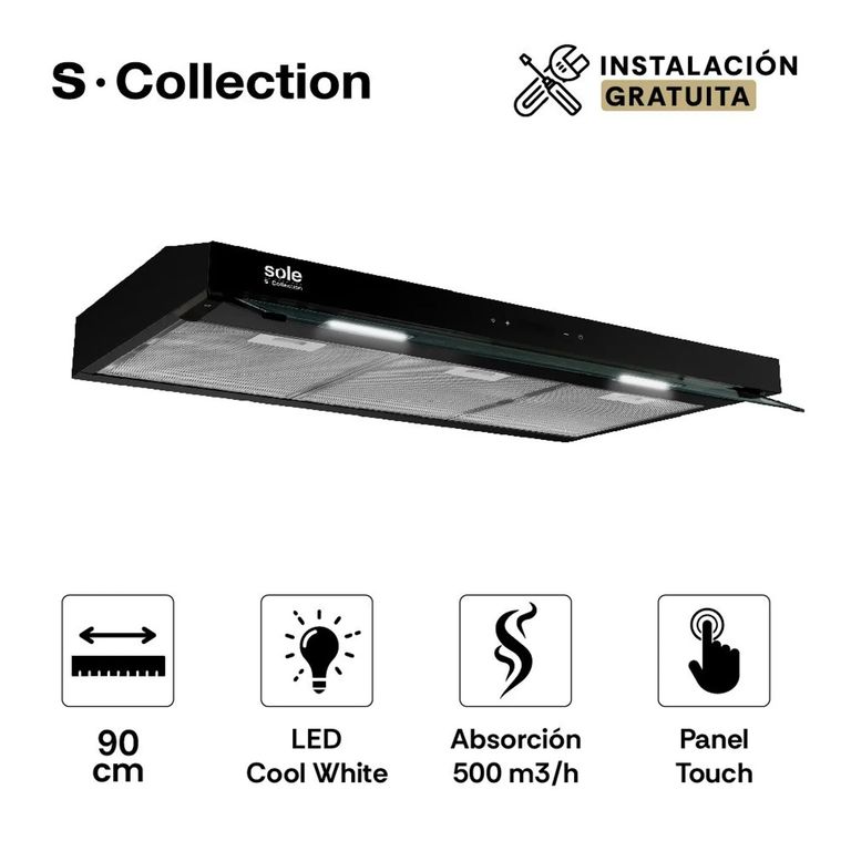 CAMPANA EXTRACTORA 2M 90CM SLIM BLACK TURE19CO