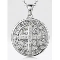S/M - Collar San Benito 13mm - Plata - Medalla Protectora / Plateado