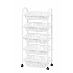 GENERICO - Verdulero Metálico Organizador de Cocina 5 Niveles con Ruedas Blanco