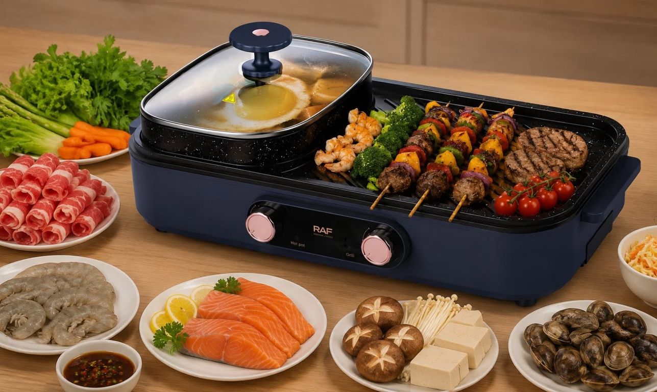 Sartén Eléctrico Multifuncional RAF R.5432 2 en 1 1500W con Control de Temperatura y Tapa de Vidrio