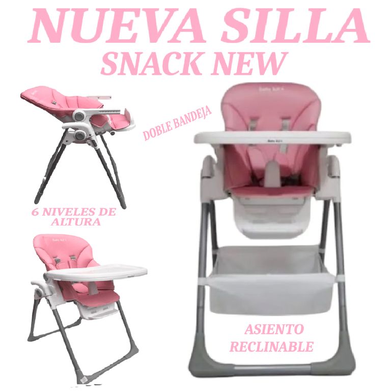 Nueva Silla de Comer Graduable 6 Niveles Snack New-Rosa