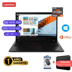 LENOVO - LAPTOP REACONDICIONADA T14 RYZEN 5 PRO 4650U/ 16GB RAM/ 512 SSD/ 14" NEGRO