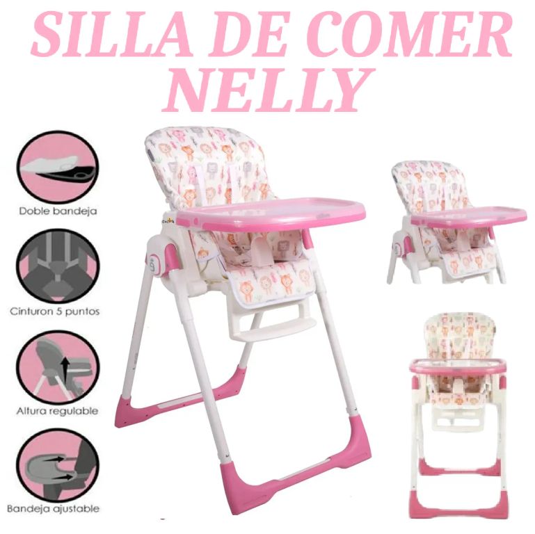 Nueva Silla de Comer Regulable Plegable Nelly - Rosa