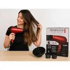 REMINGTON - SECADORA DE CABELLO PROFESIONAL SILK AC9096 IONICA ROJA CON DIFUSOR Y BOQUILLAS DE 2400W