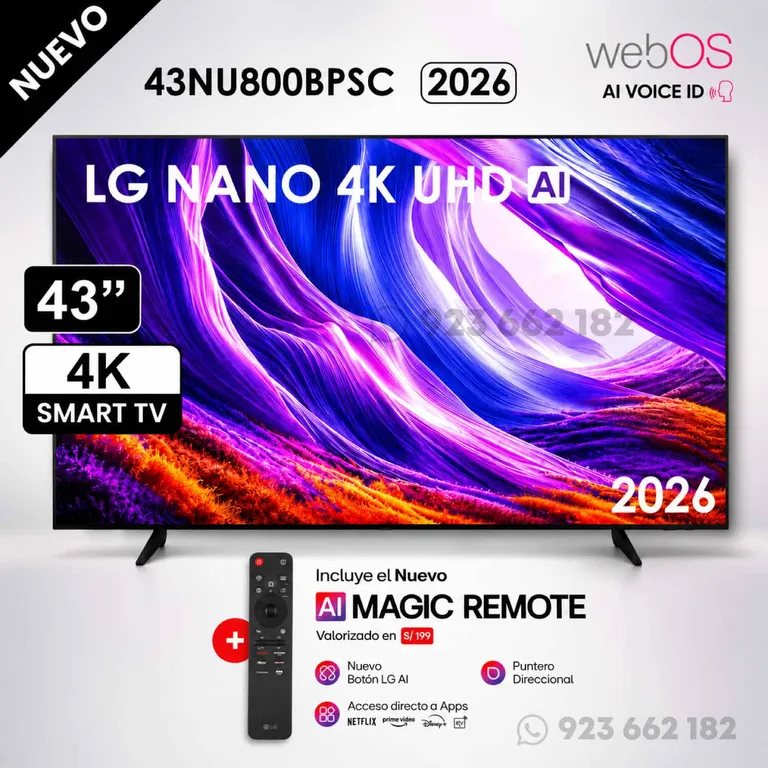 Televisor 43" Pulg ThinQ AI Nano 4K UHD Smart TV webOS 2026 43NU800BPSC + Control Magic