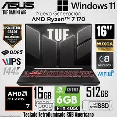 ASUS - Laptop TUF Gaming A16 FA607NUQ-WS73 AMD Ryzen 7 170 16GB RAM 512GB SSD RTX 4050-6GB 16" WUXGA
