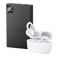 REMAX - Combo Power Bank 10000mAh Ultra Portátil de 225W FP-8 Negro + Audífonos OWS-20