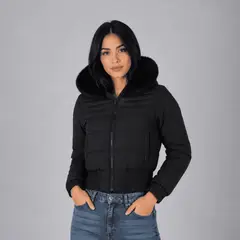 WALKING - Casaca Crop Puffer Belinda 9918 Con Capucha Peluche Para Mujer