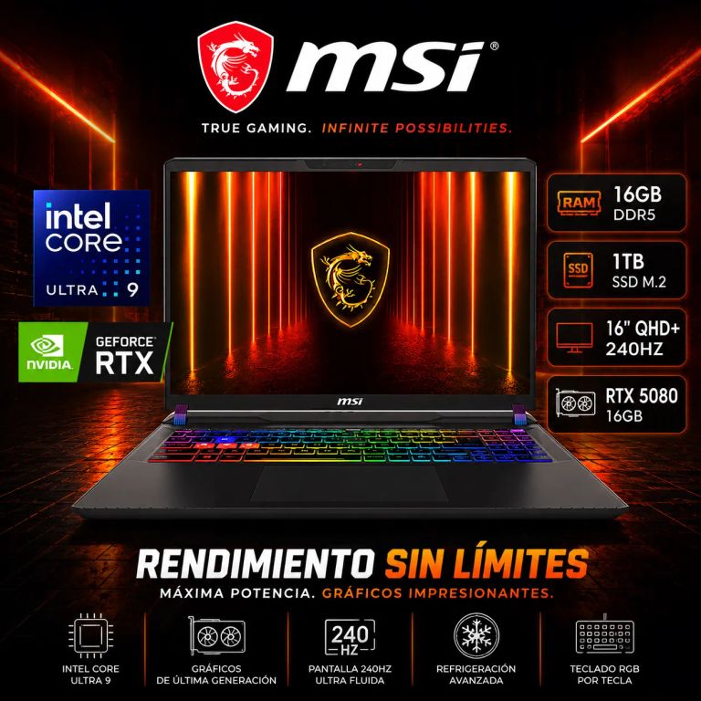 Laptop Vector 16 HX Core Ultra 9 275HX, RTX 5080 16GB, 16GB RAM, 1TB SSD, 16" WQXGA, Windows 11