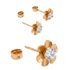 KARMY - Aretes Abridores Oro Naranja 18k Flor Blanco Piercing Regalo
