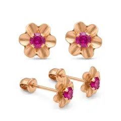 KARMY - Aretes Abridores Flor Fucsia Oro Naranja 18k Regalo Niñas