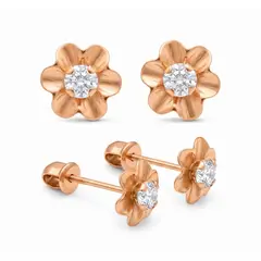 KARMY - Aretes Abridores Niña Flor Blanco Regalo Oro Naranja 18k