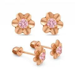 KARMY - Aretes Pegados Mujer Abridor Flor Rosa Oro Naranja 18k
