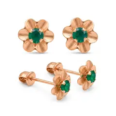 KARMY - Aretes Pegados Mujer Abridores Flor Verde Oro Naranja 18k