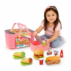GENERICO - Set de Picnic Infantil con Canasta y Comida de Juguete 28 Piezas