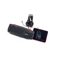 Teros - Kit 4 en 1 TE-5014S Teclado Mouse Auriculares Mousepad Negro