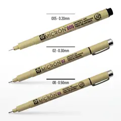 SAKURA - Set 3 Estilógrafos Pigma Micron 005 02 08 Kit Trazo Lettering