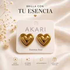 GENERICO - Aretes Corazones En Capas con Doble Acabado Dorado Premium Hipoalergénicos