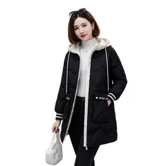 GENERICO - Chaqueta Acolchada Larga Mujer con Capucha Abrigadora Negro