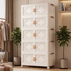 IMPORTADO MC - Organizador Ropero Plegable Multiuso 5 Niveles con Ruedas Armario Portátil 182x75x38cm