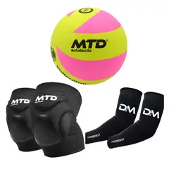 MTD - KIT VÓLEY PRO - PELOTA TALLA 5 PU PREMIUM FUCSIA + RODILLERAS GEL + MANGAS DM JUNIOR