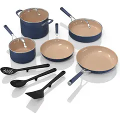 Ninja - SET COCINA CW49011 CERAMIC PRO 11 PIEZAS, CERÁMICA ANTIADHERENTE - AZUL MARINO