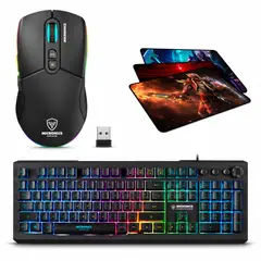 MICRONICS - Kit Gamer 3 en 1: Teclado Avanty + Mouse Mirage Inalambrico + Pad Mouse