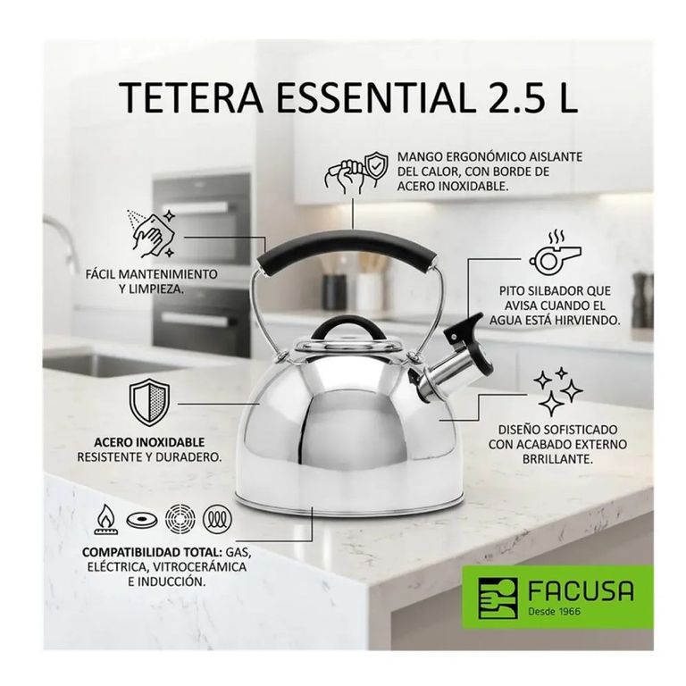 Tetera 2.5 L Acero Inoxidable Silbadora Essential Acero
