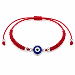 GENERICO - Pulsera de Plata con Ojo Turco Azul y Hilo Rojo Amuleto de Protección