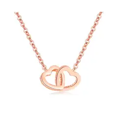 GENERICO - Collar Mujer Doble Corazón Entrelazado Acero Inoxidable Color Oro con Piedras Brillantes