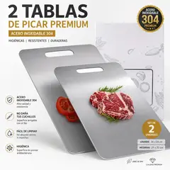 GENERICO - 2 TABLA DE PICAR ACERO INOXIDABLE 34×23 CM DISEÑO PREMIUM