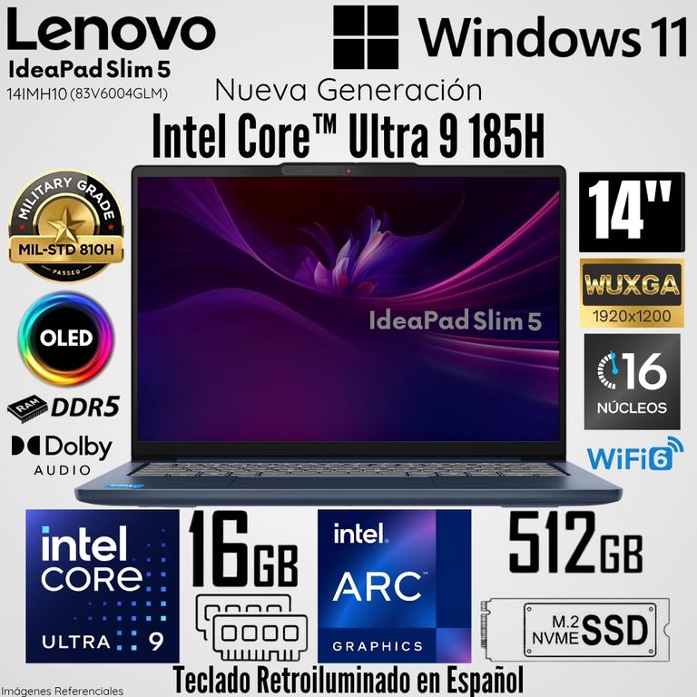 Laptop IdeaPad Slim 5 14IMH10 Intel Core Ultra 9 185H 16GB RAM 512GB SSD 14" OLED WUXGA