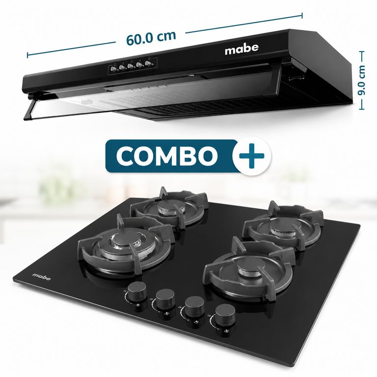 ENCIMERA DE VIDRIO 60CM GLP 4 HORNILLAS+ CAMPANA INDURAMA
