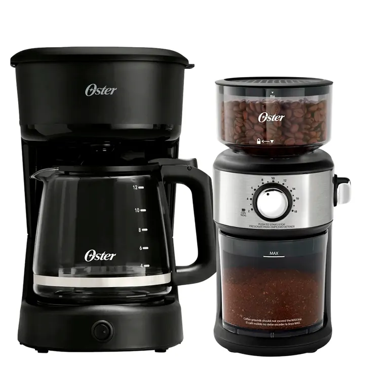 Cafetera 12 Tazas con Filtro Reutilizable BVSTDCS121B + Molinillo de Café Automático