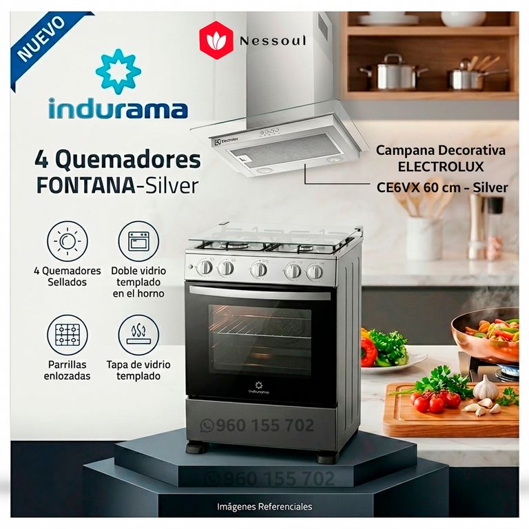 Cocina de 4 Hornillas Fontana + Campana Decorativa Electrolux 60 cm CE6VX