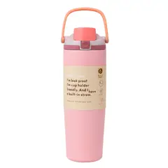 GENERICO - Toma todo termo con asa Rosa 900 ml Acero Inoxidable 304