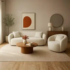 GENERICO - Combo Sala Jina Curvo 2-1 en Tela Lino Antifluido – Sofá 200 cm + Sillón - Ideal para Departamento
